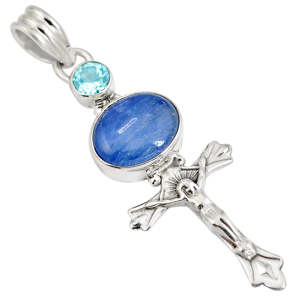 Natural blue kyanite 925 sterling silver holy cross pendant d28252