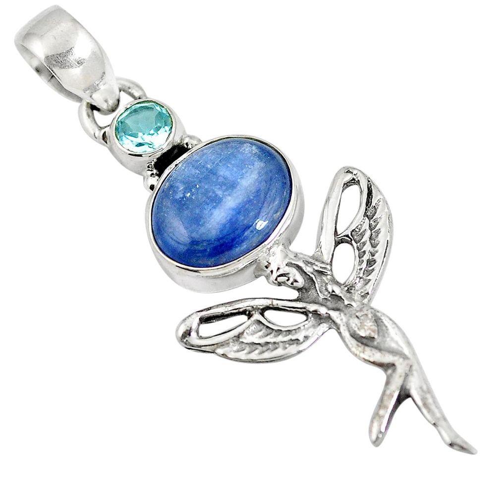 Natural blue kyanite topaz 925 sterling silver holy cross pendant d28254