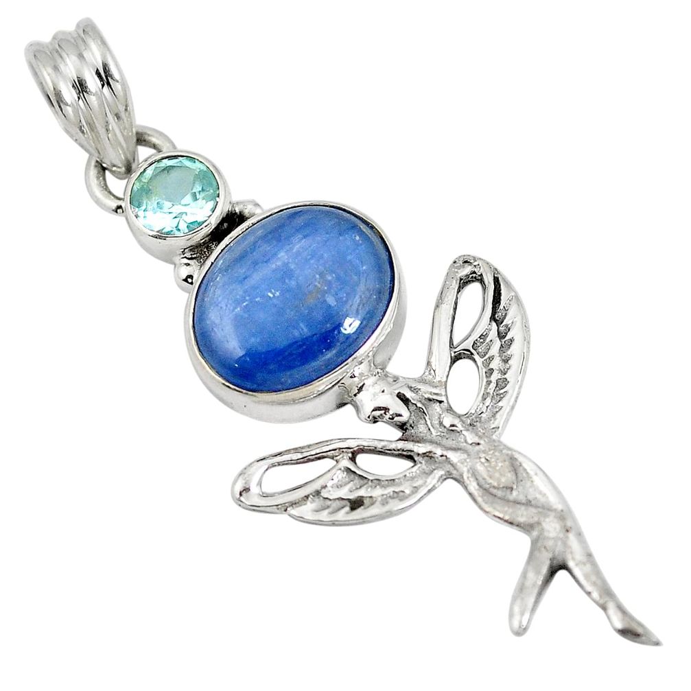 Natural blue kyanite topaz 925 silver angel wings fairy pendant d28258