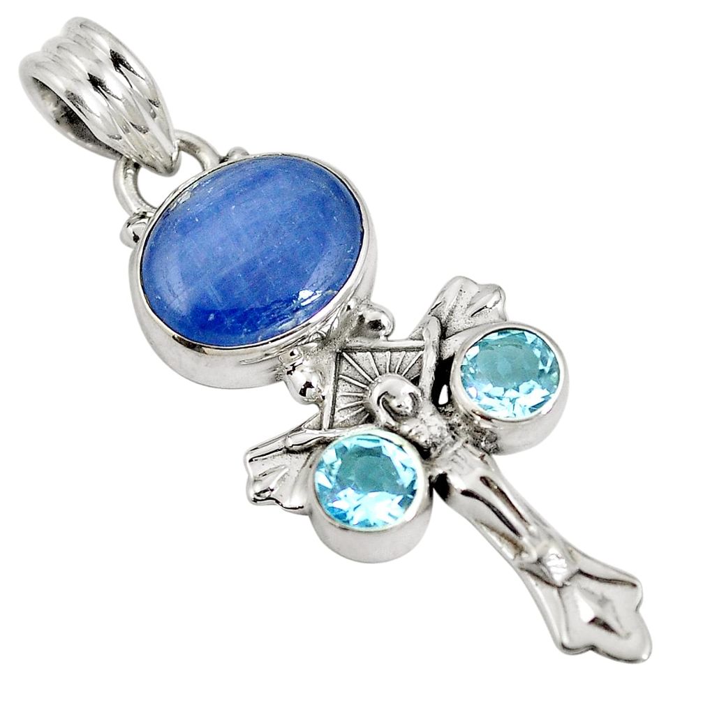 Natural blue kyanite topaz 925 sterling silver holy cross pendant d28259