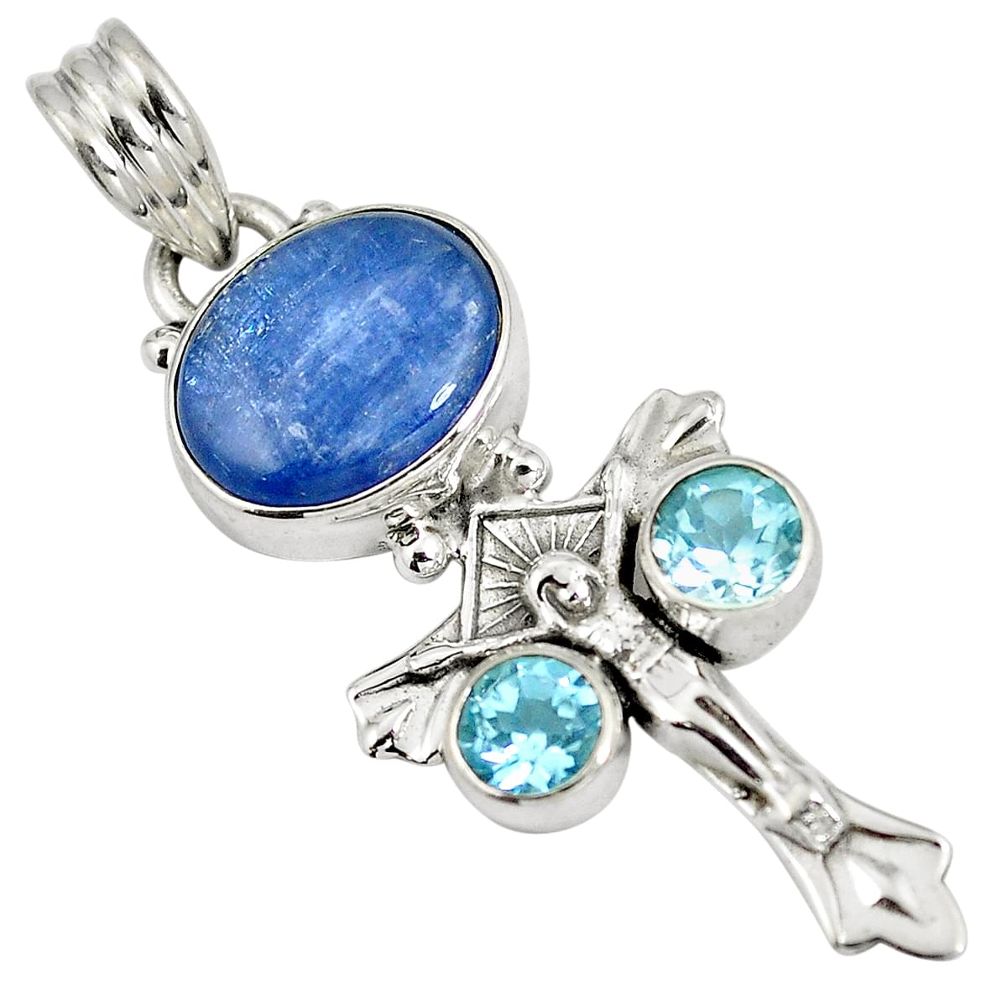925 sterling silver natural blue kyanite topaz holy cross pendant d28260