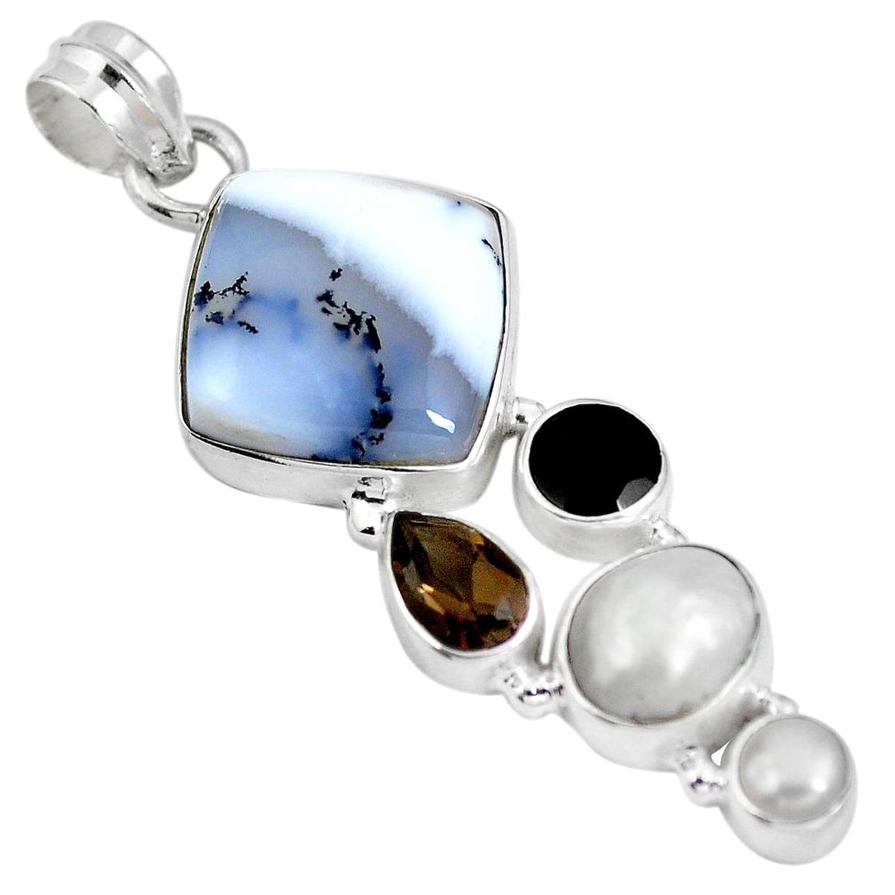 Natural white dendrite opal (merlinite) 925 silver pendant jewelry d28288