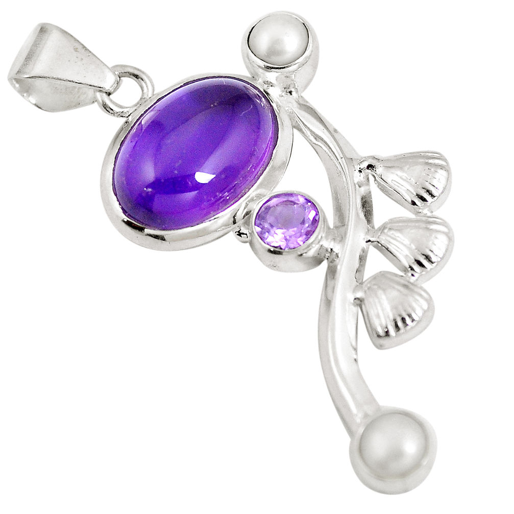 Natural purple amethyst pearl 925 sterling silver pendant jewelry d28308