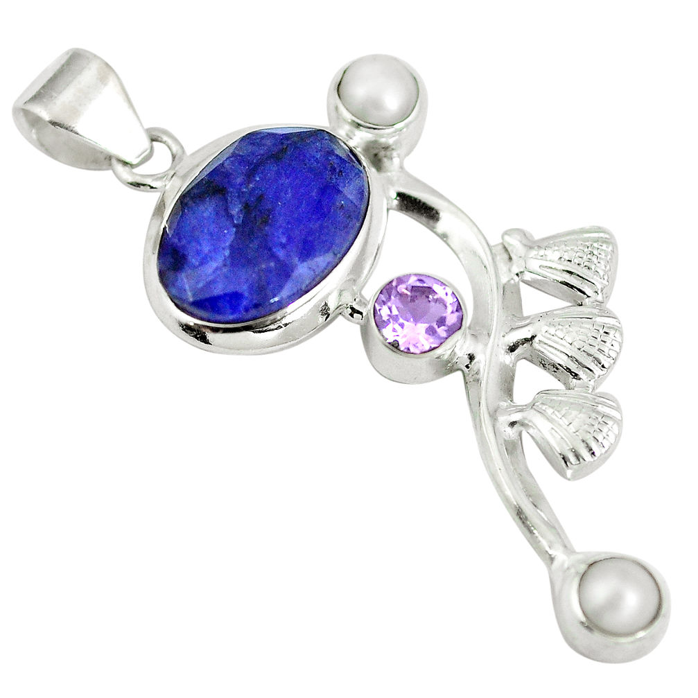 Natural blue sapphire amethyst 925 sterling silver pendant d28310