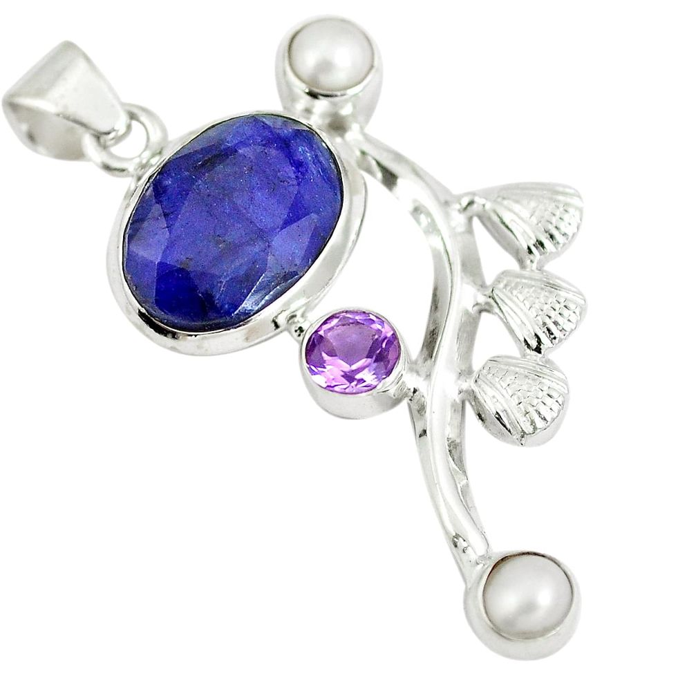 925 sterling silver natural blue sapphire amethyst pendant jewelry d28311