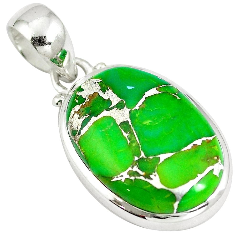925 sterling silver green copper turquoise oval pendant jewelry d28317