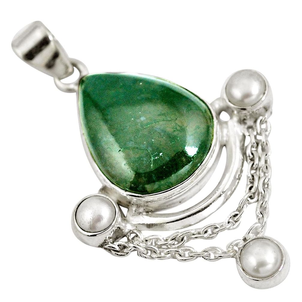Natural green moss agate pearl 925 sterling silver pendant d28322