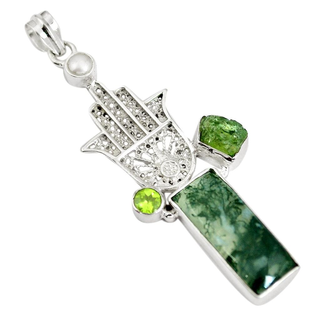 925 silver natural green moss agate hand of god hamsa pendant jewelry d28327