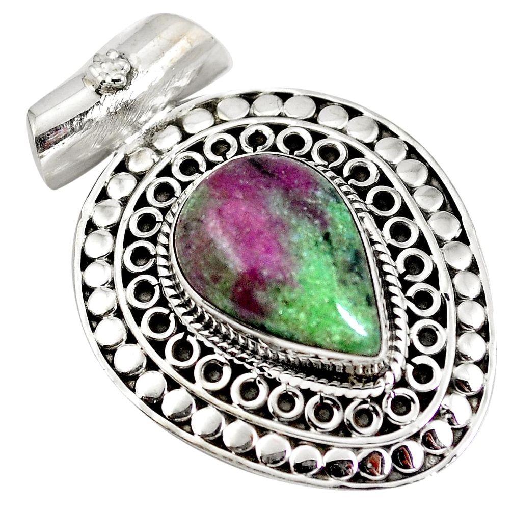 Natural pink ruby zoisite 925 sterling silver pendant jewelry d28351