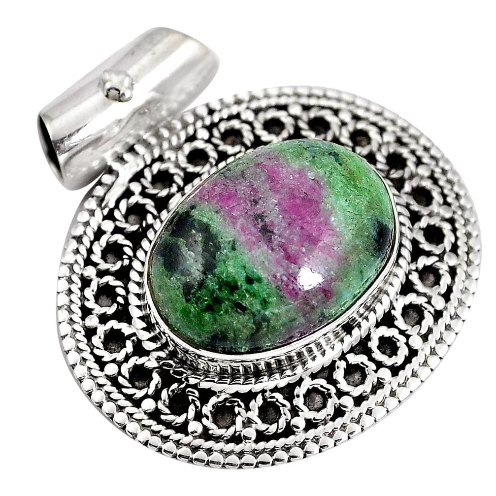 Natural pink ruby zoisite 925 sterling silver pendant jewelry d28352