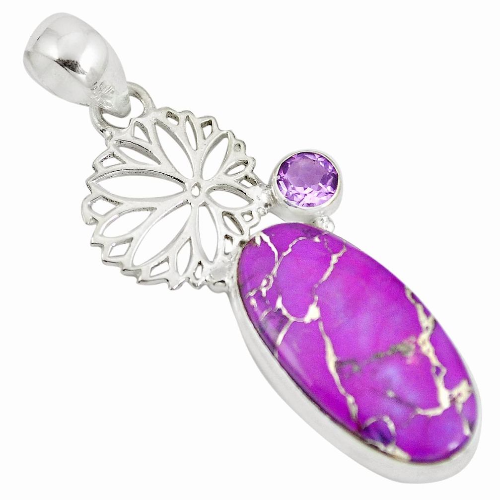 Purple copper turquoise amethyst 925 sterling silver pendant d28401