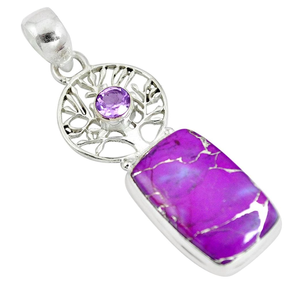 Purple copper turquoise amethyst 925 silver tree of life pendant d28402