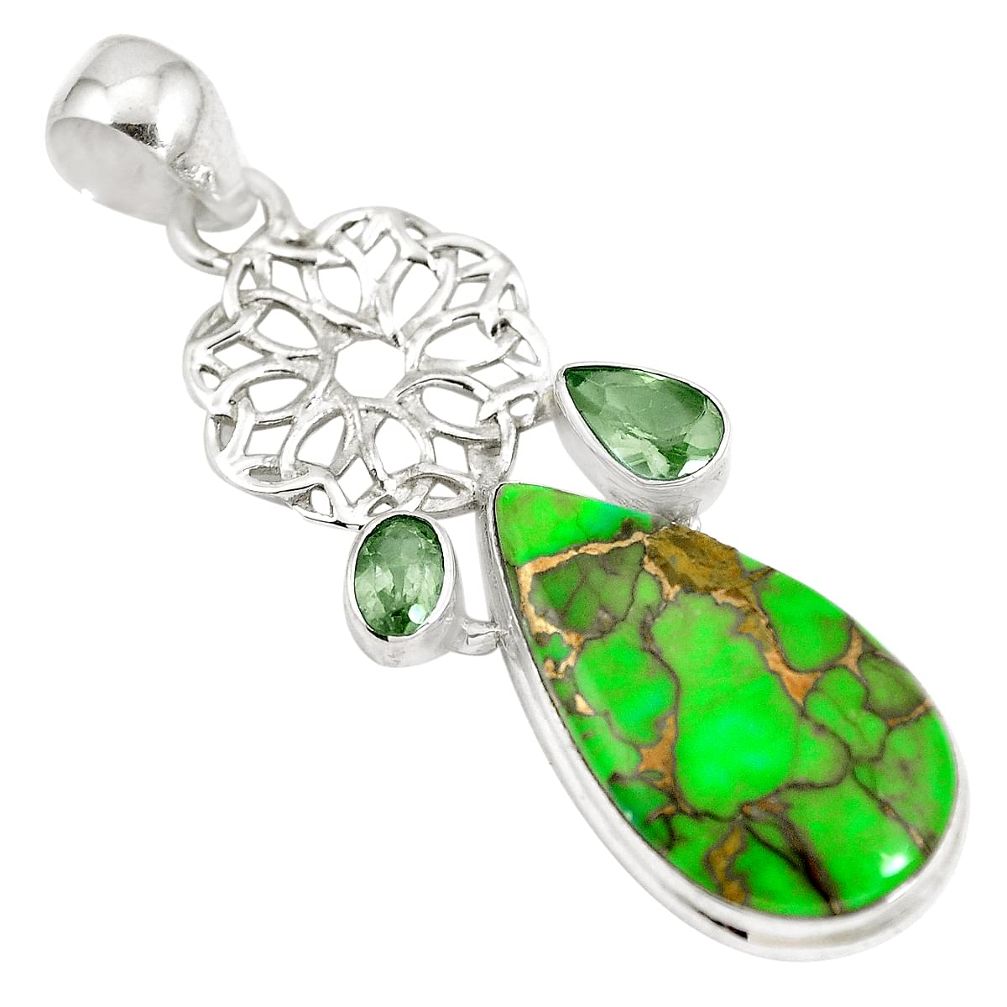 Green copper turquoise peridot 925 sterling silver pendant d28409