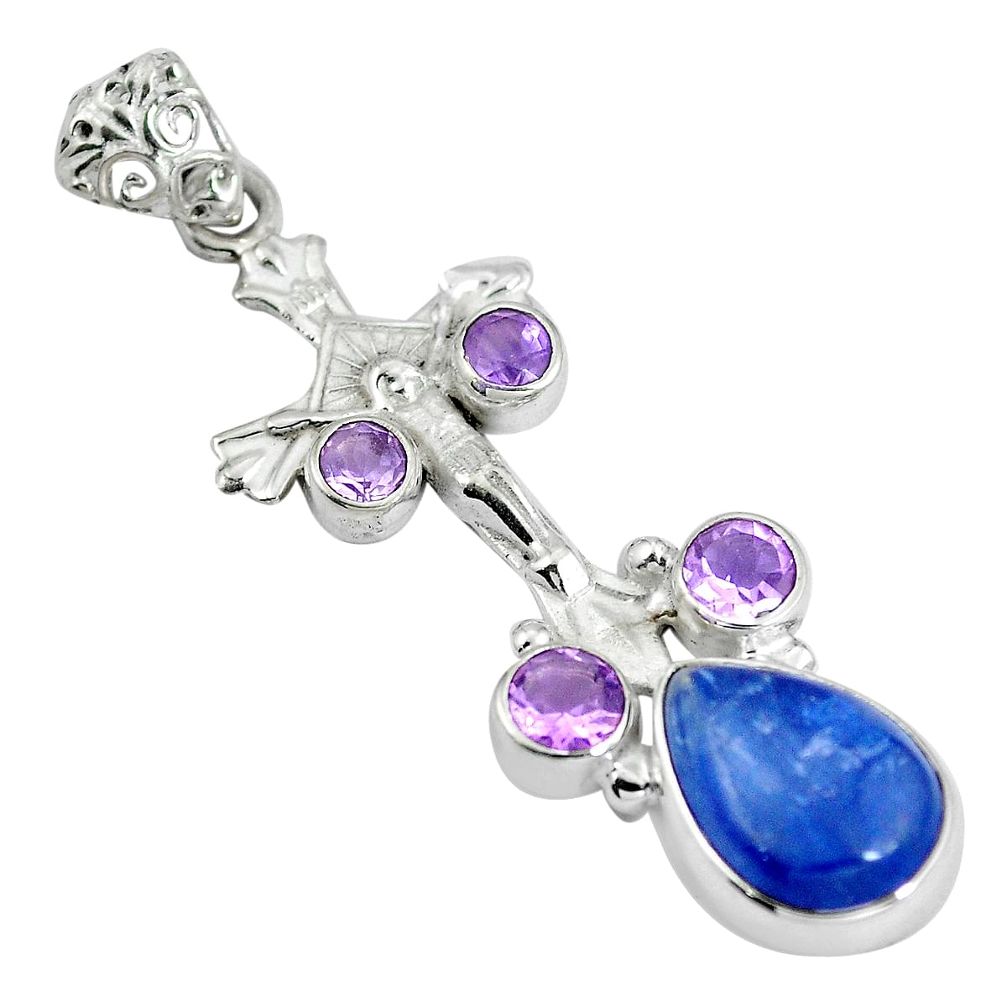 925 silver natural blue kyanite purple amethyst holy cross pendant d28413