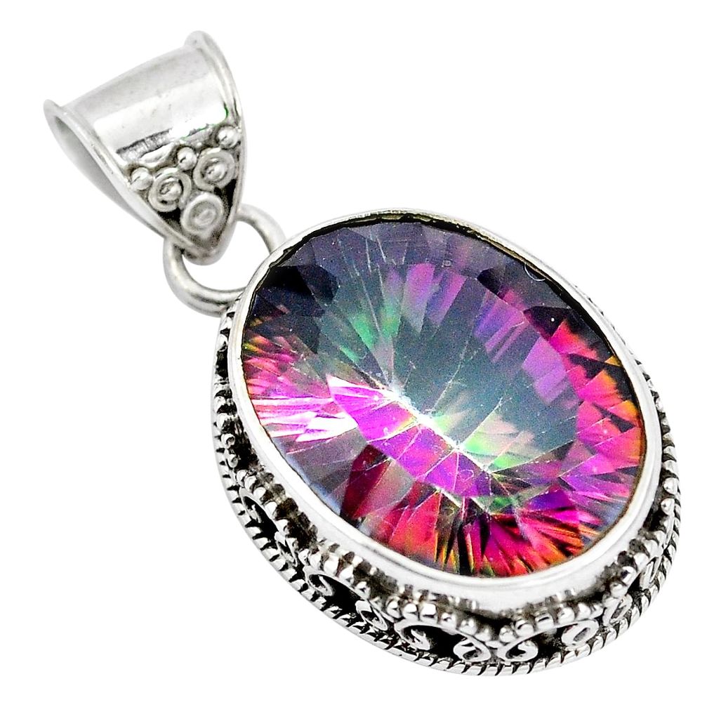 Multi color rainbow topaz 925 sterling silver pendant jewelry d28435