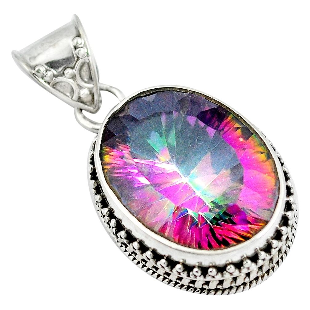 Multi color rainbow topaz 925 sterling silver pendant jewelry d28437