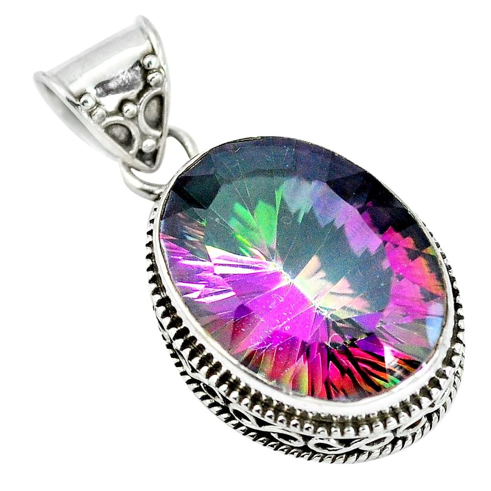 Multi color rainbow topaz 925 sterling silver pendant jewelry d28438