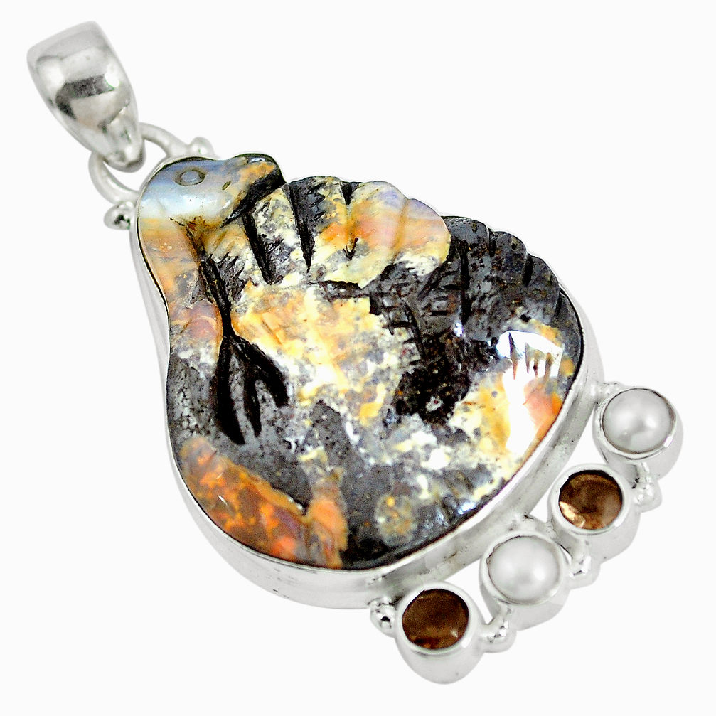 925 silver natural brown boulder opal carving pearl pendant jewelry d28455