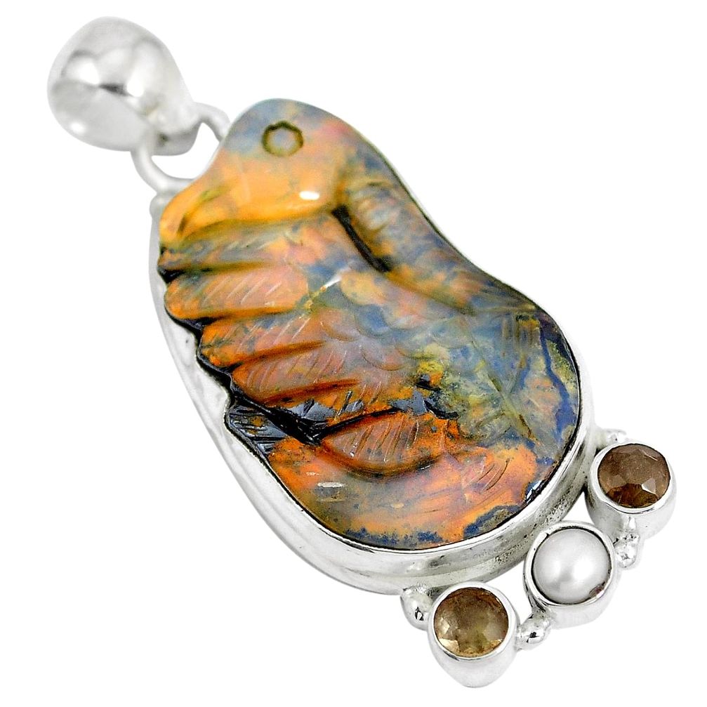 925 sterling silver natural brown boulder opal carving pearl pendant d28460