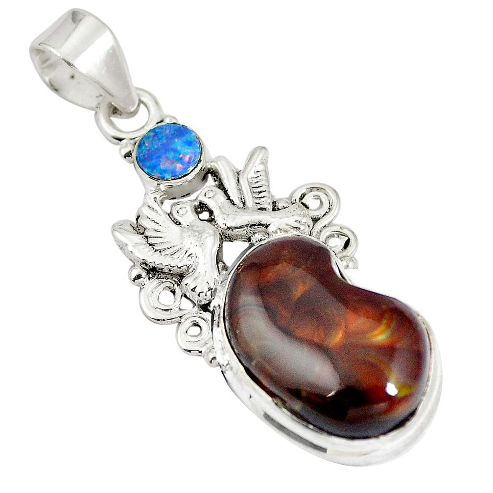 925 silver natural multi color mexican fire agate love birds pendant d28470