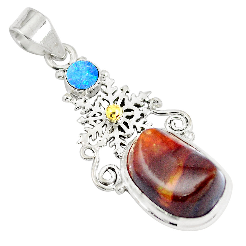 Natural multi color mexican fire agate 925 sterling silver pendant d28476