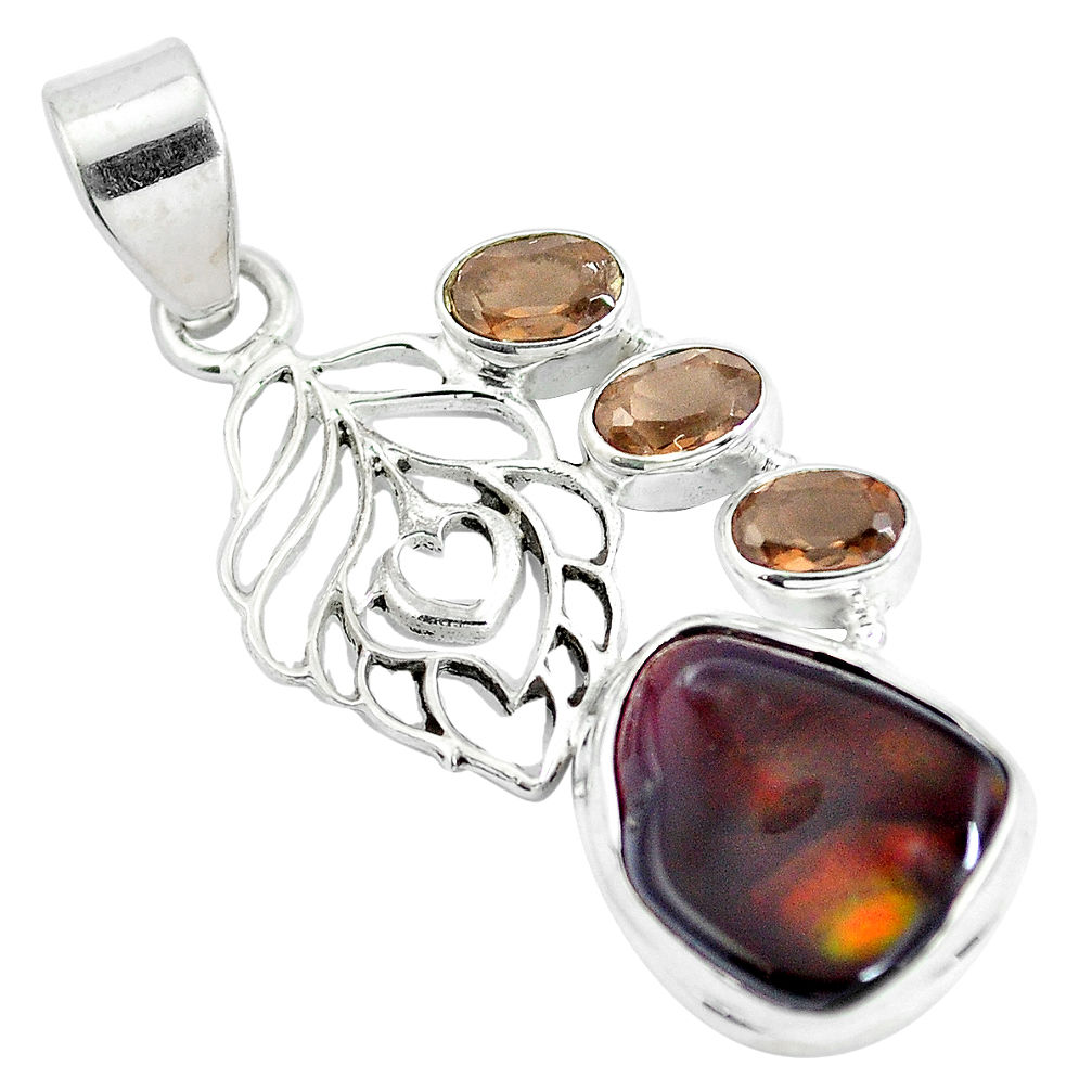 Natural multi color mexican fire agate 925 sterling silver pendant d28477