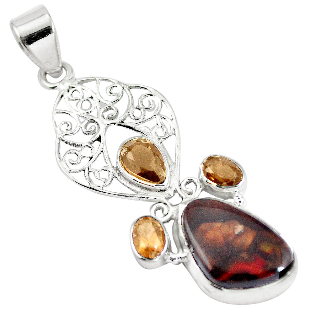 Natural multi color mexican fire agate 925 sterling silver pendant d28478