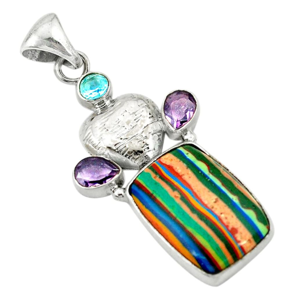 925 sterling silver natural multi color rainbow calsilica amethyst pendant d2851
