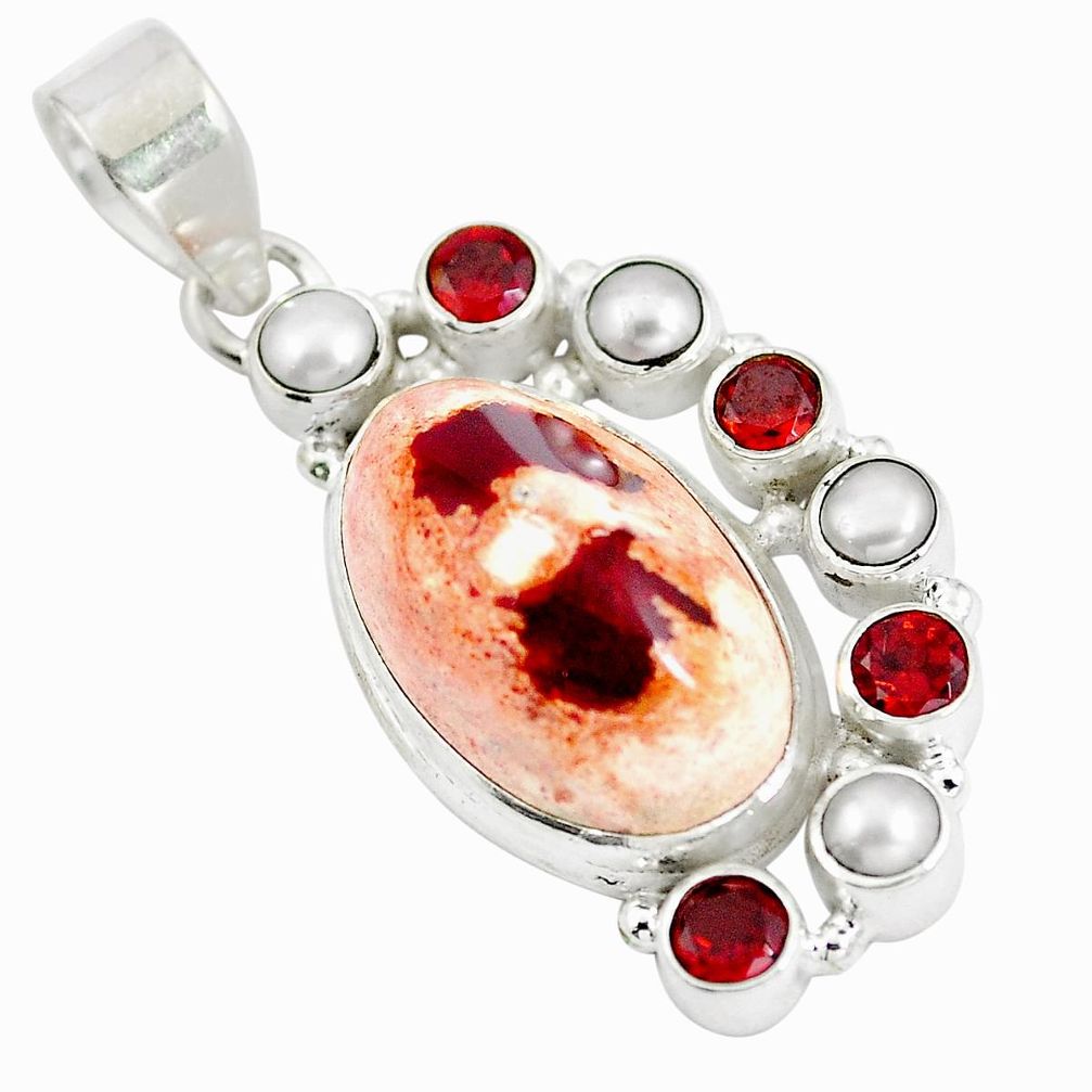 925 silver natural multi color mexican fire opal red garnet pendant d28516