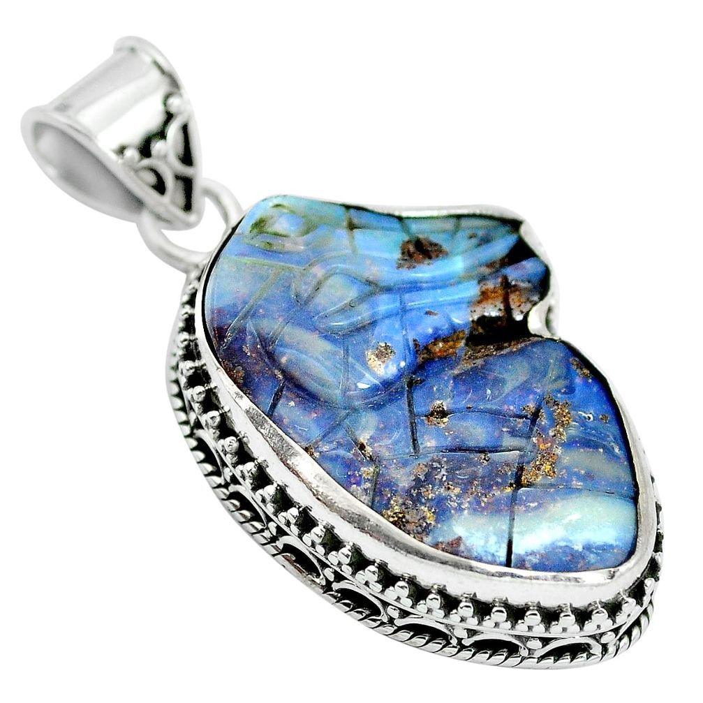 Natural brown boulder opal carving 925 sterling silver pendant d28523