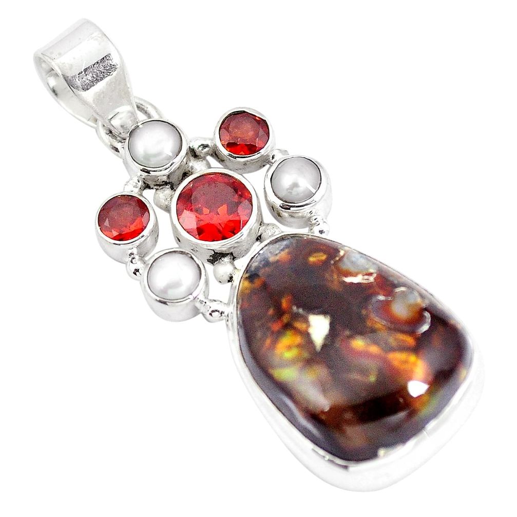 Natural multi color mexican fire agate garnet 925 silver pendant d28535