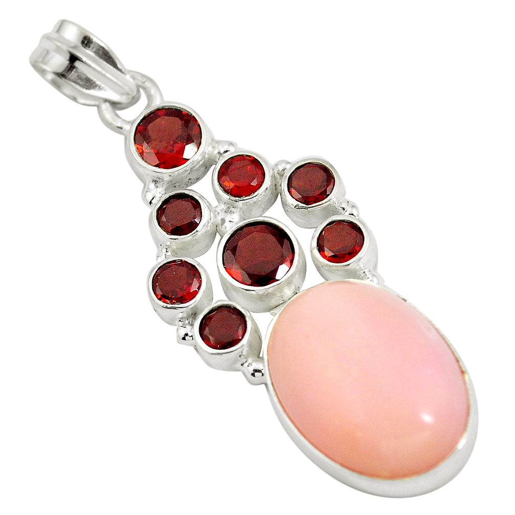 Natural pink opal garnet 925 sterling silver pendant jewelry d28542