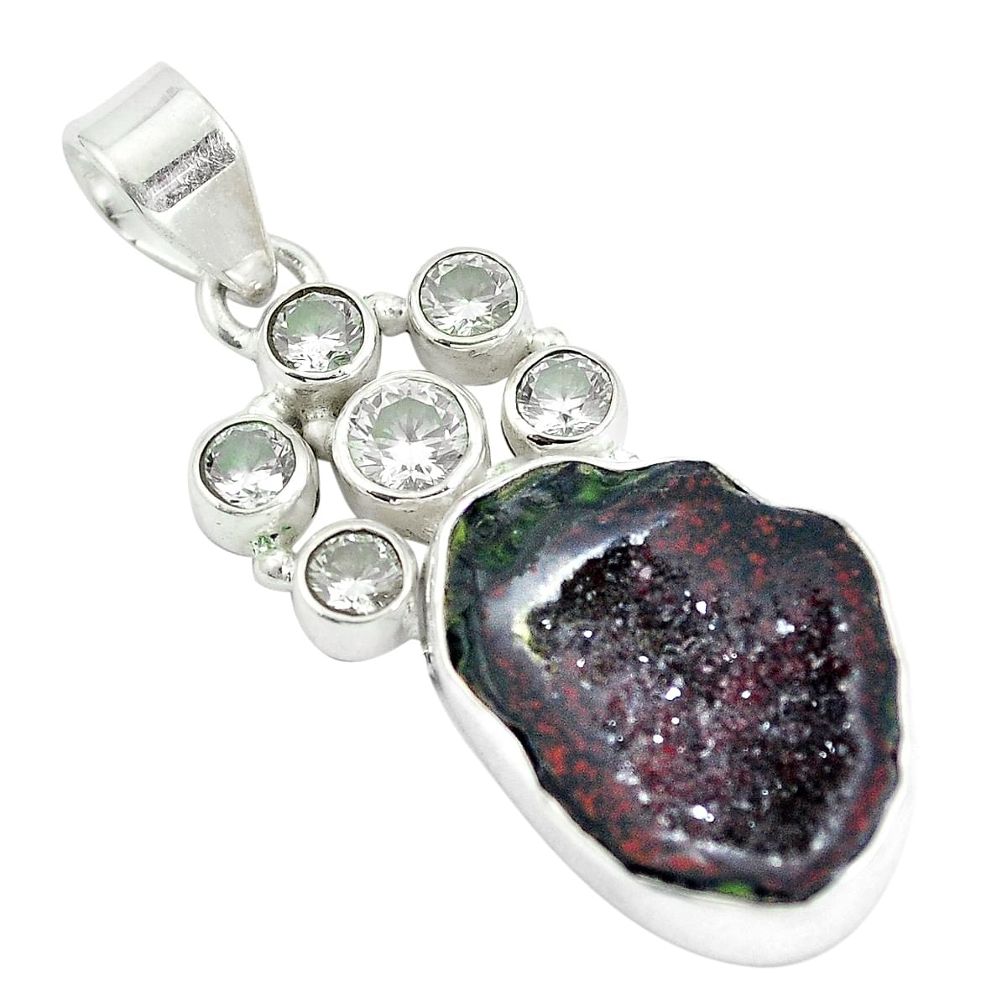 Natural black geode druzy topaz 925 sterling silver pendant jewelry d28546