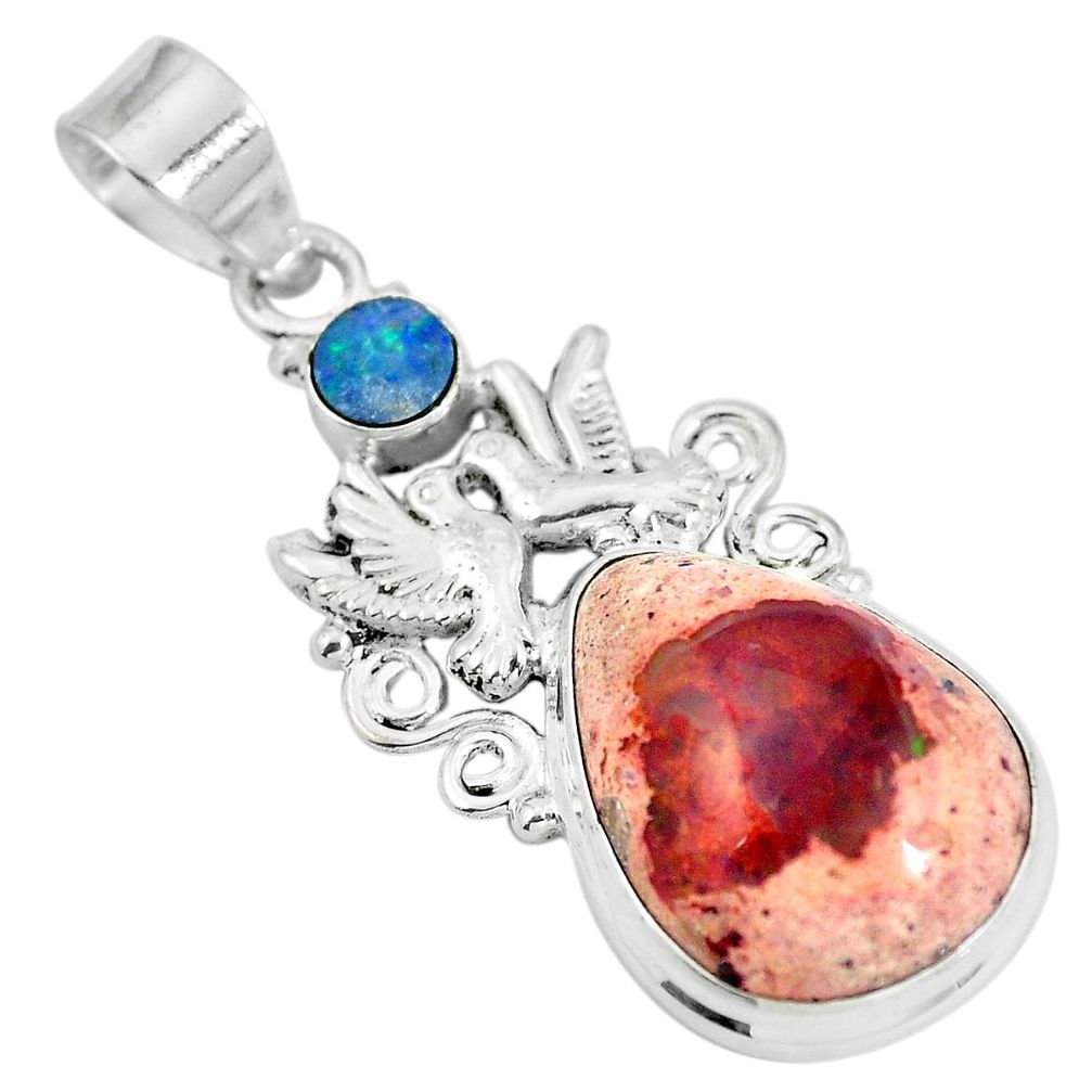 Natural multi color mexican fire opal 925 silver love birds pendant d28575