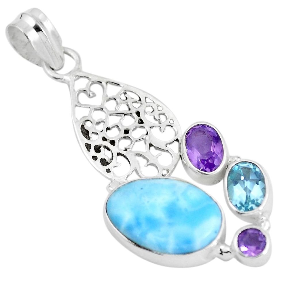 Natural blue larimar amethyst 925 sterling silver pendant jewelry d28585