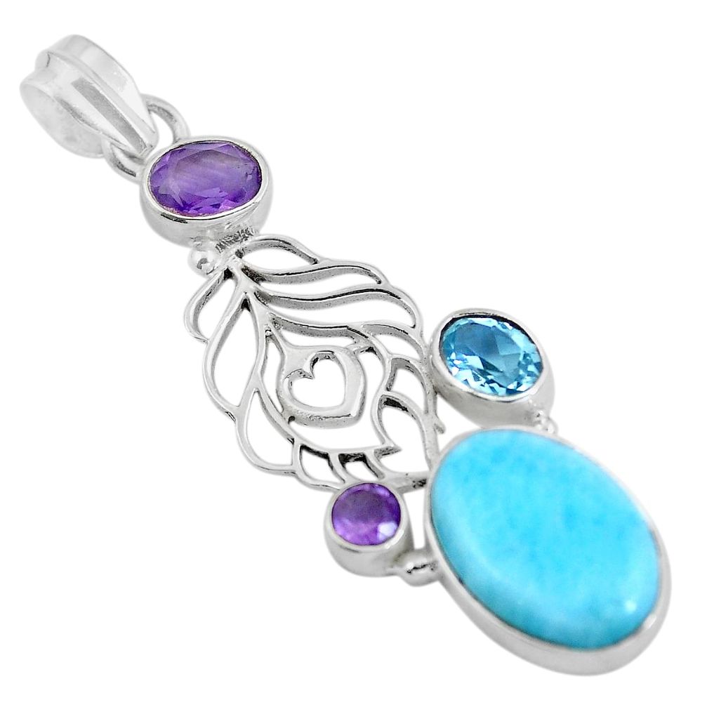 Natural blue larimar amethyst 925 sterling silver pendant jewelry d28593