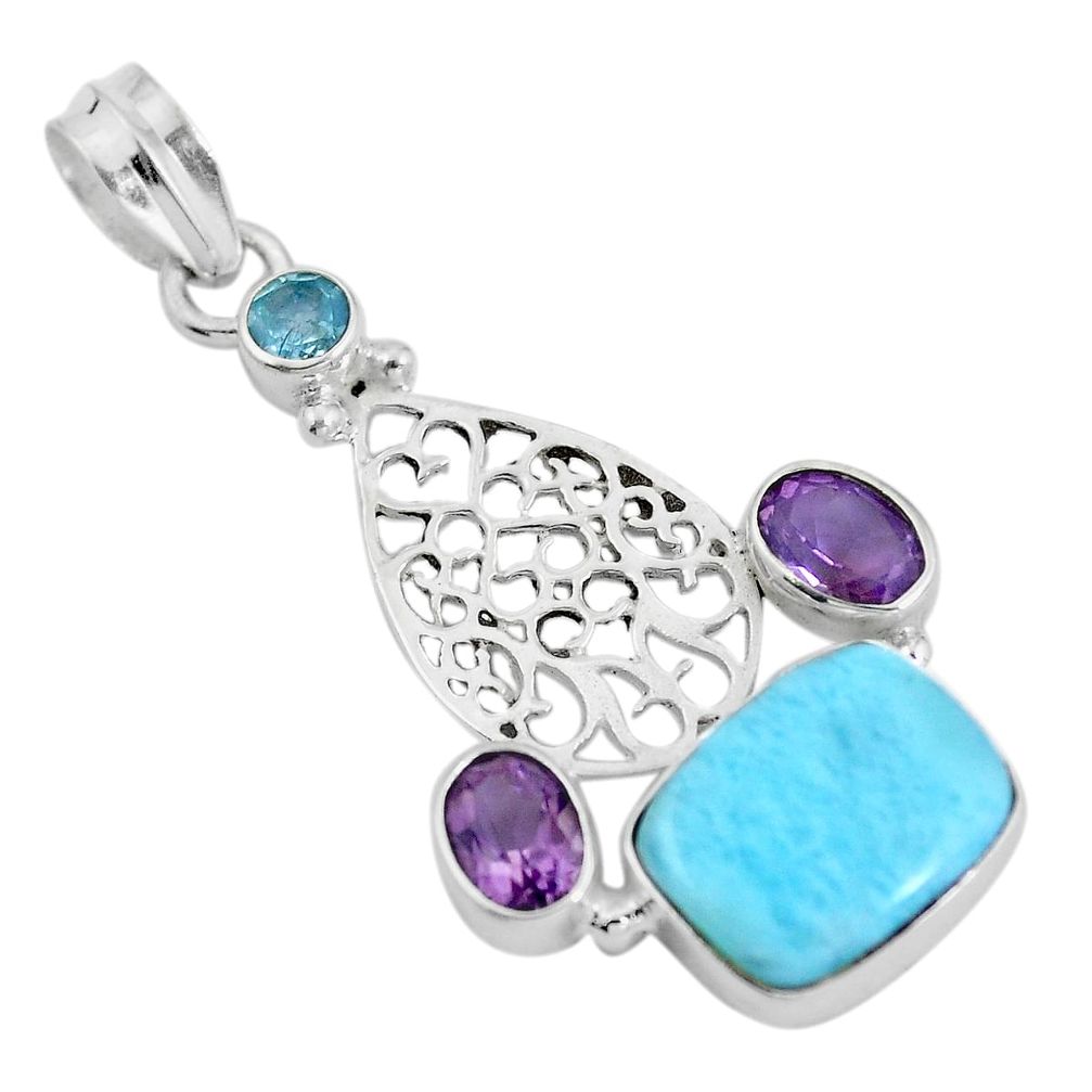 Natural blue larimar amethyst 925 sterling silver pendant jewelry d28595