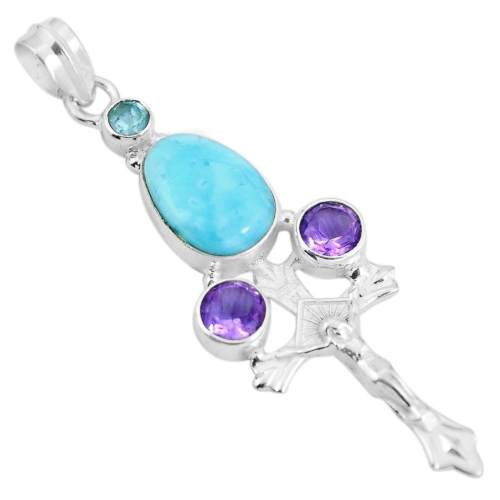 Natural blue larimar amethyst 925 sterling silver pendant jewelry d28598