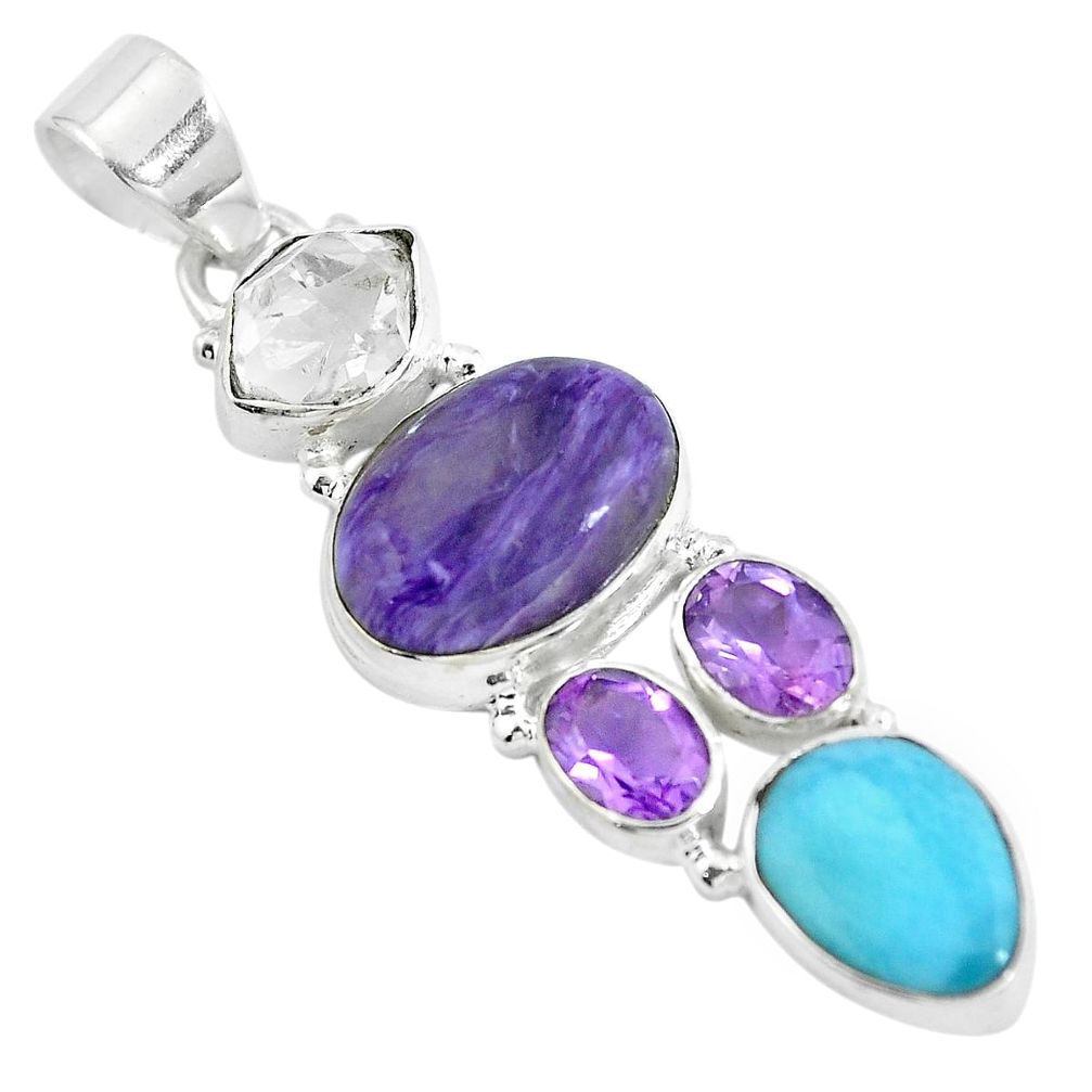 Natural purple charoite (siberian) 925 silver pendant jewelry d28601