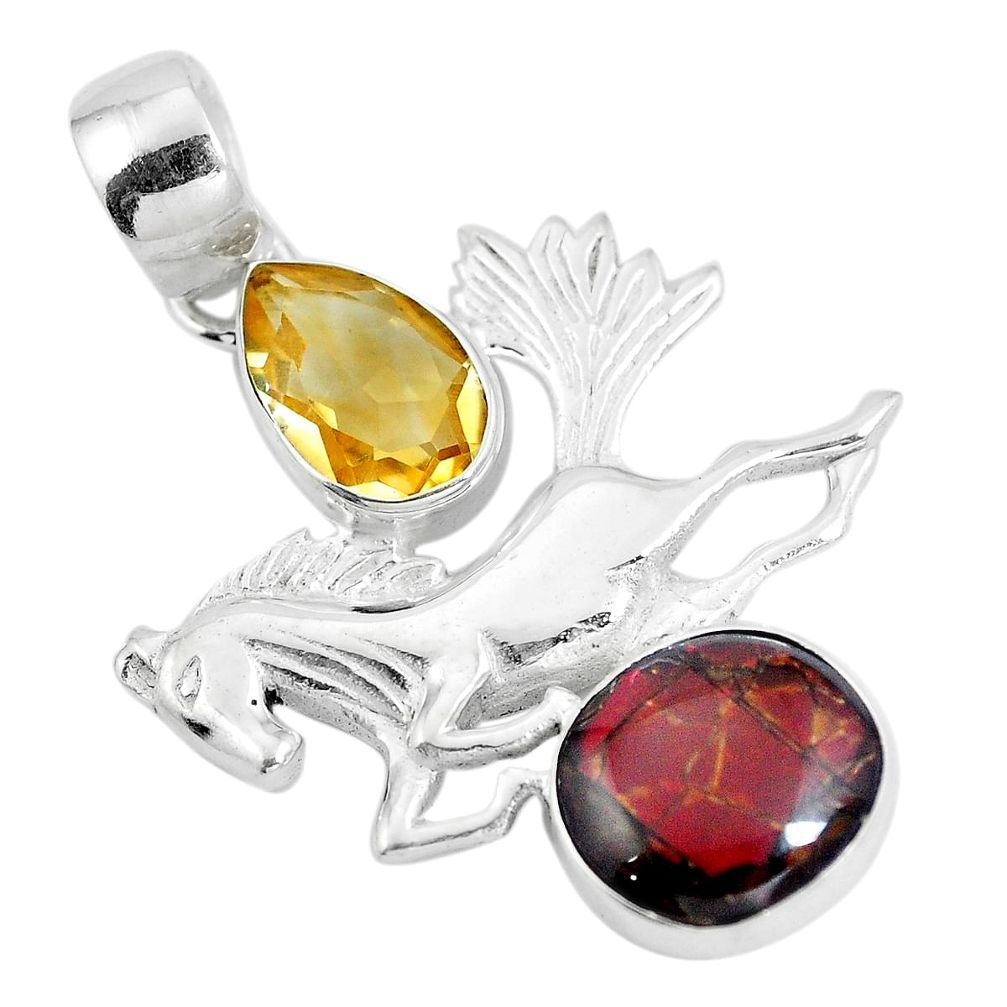 Natural multi color ammolite (canadian) 925 silver horse pendant d28606