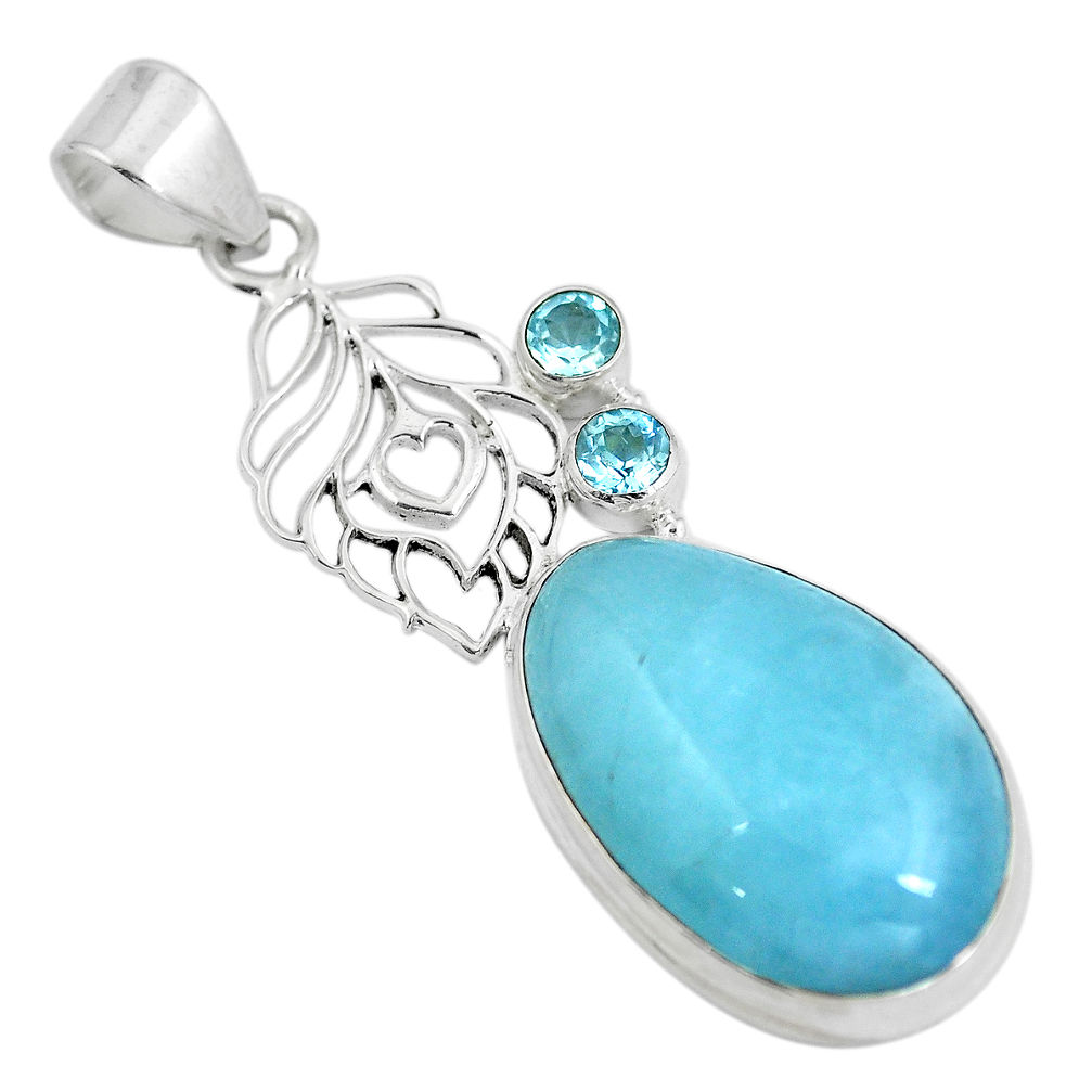 Natural blue aquamarine topaz 925 sterling silver pendant jewelry d28608