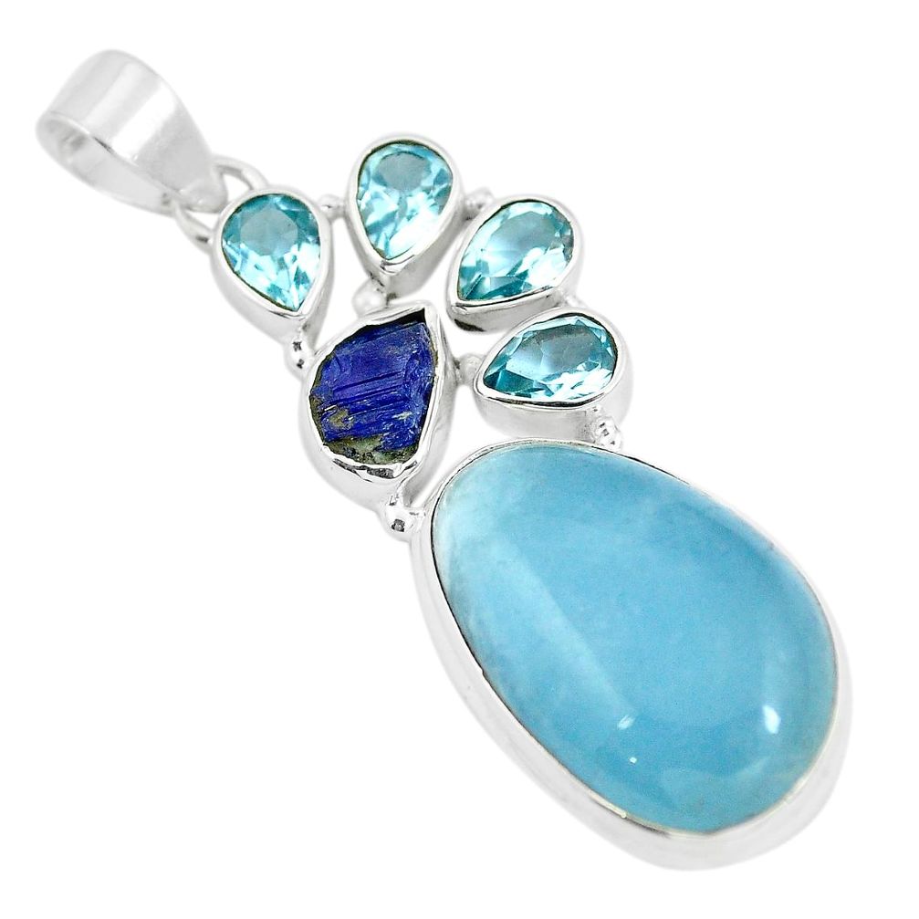 Natural blue aquamarine tanzanite rough 925 silver pendant jewelry d28611