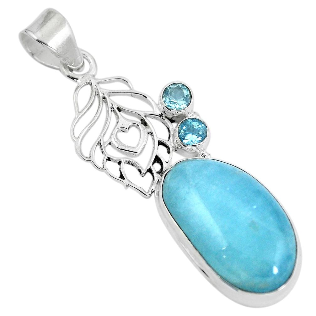 Natural blue aquamarine topaz 925 sterling silver pendant jewelry d28614