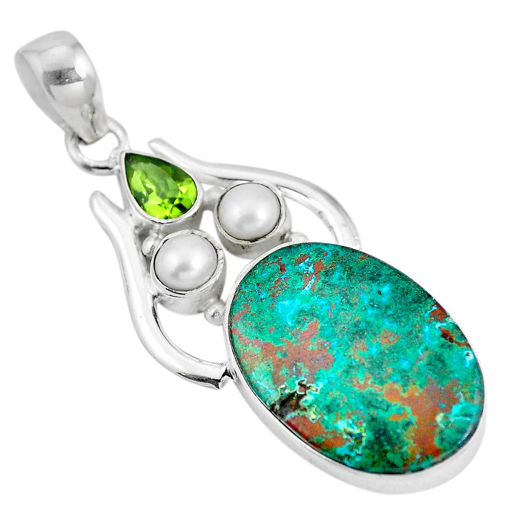 925 sterling silver natural green chrysocolla peridot pearl pendant d28624