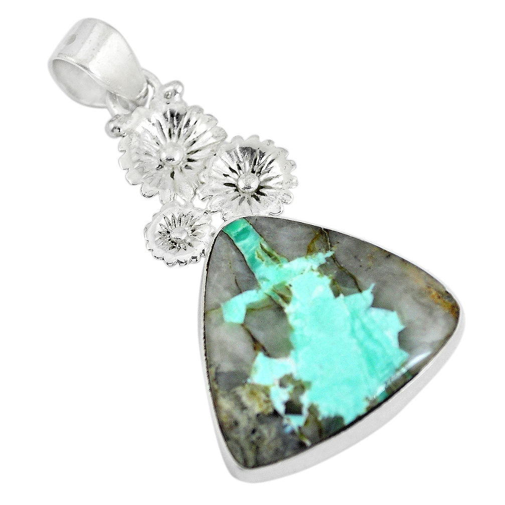 Natural green variscite 925 sterling silver pendant jewelry d28627