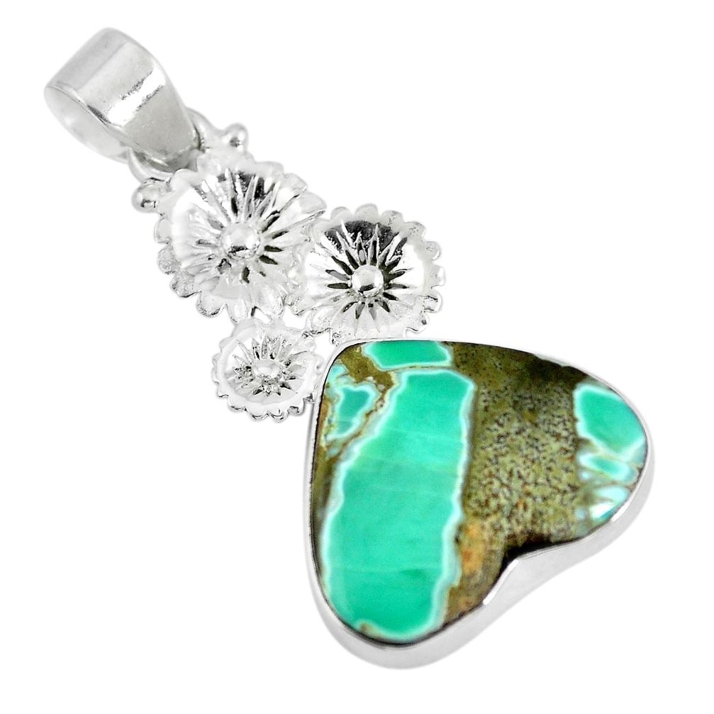 Natural green variscite heart 925 sterling silver pendant jewelry d28628