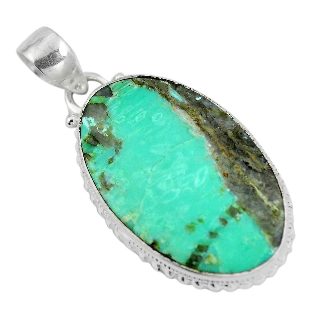 Natural green variscite 925 sterling silver pendant jewelry d28629