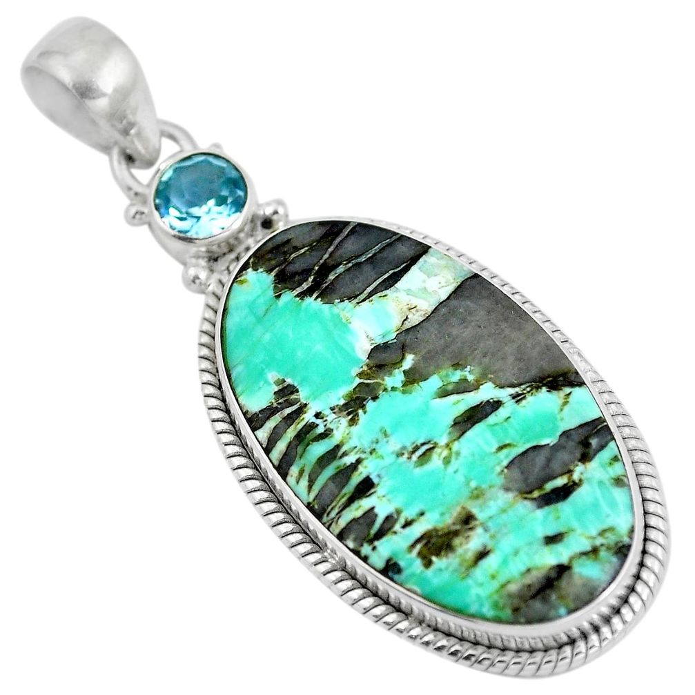 Natural green variscite 925 sterling silver pendant jewelry d28631