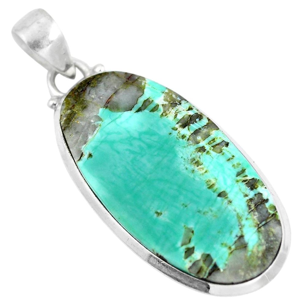 Natural green variscite oval 925 sterling silver pendant jewelry d28633