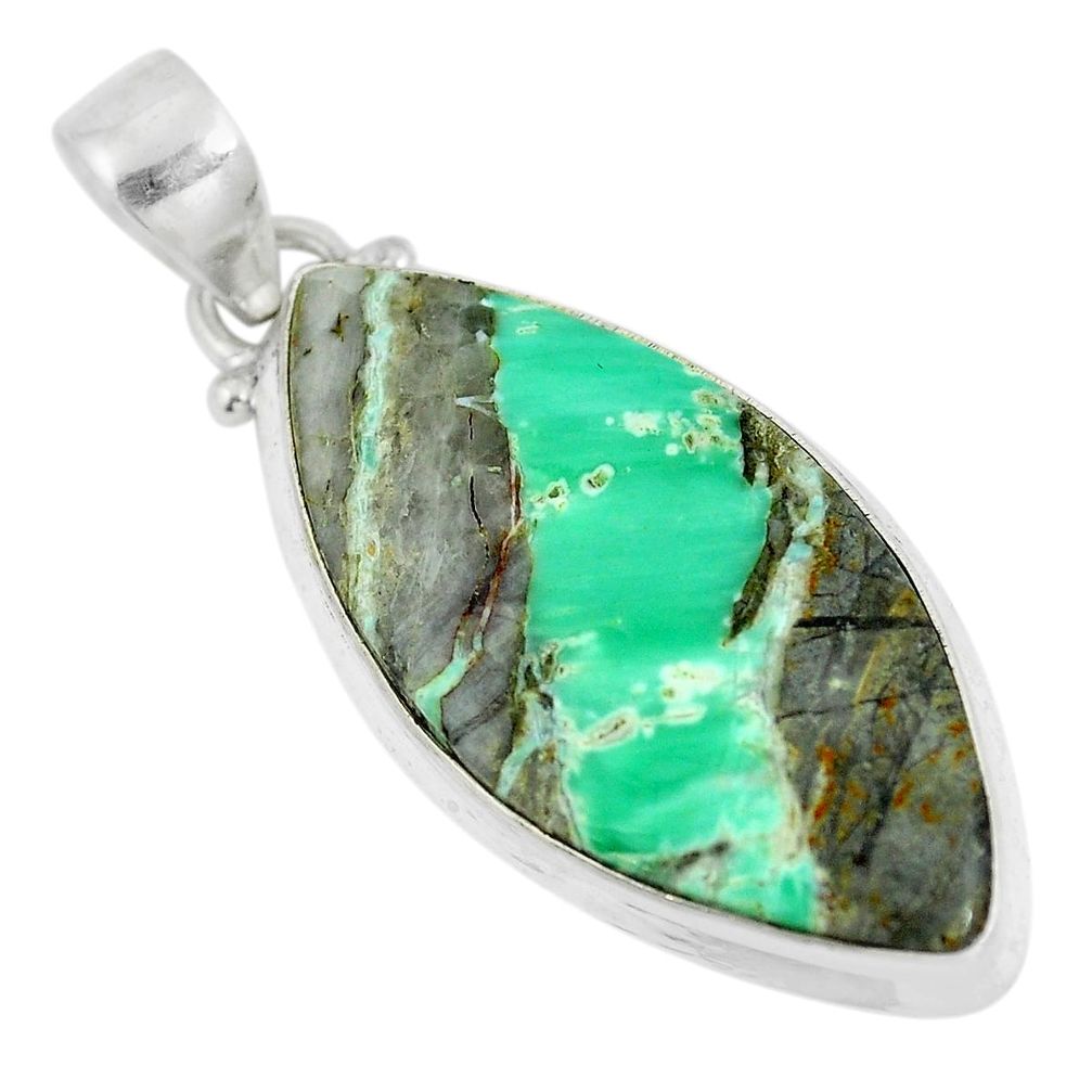 Natural green variscite marquise 925 sterling silver pendant jewelry d28634